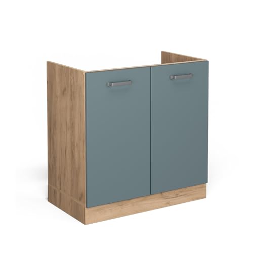 Vicco Spülenunterschrank R-Line, Blau-Grau/Goldkraft Eiche, 80 cm ohne Arbeitsplatte von Vicco