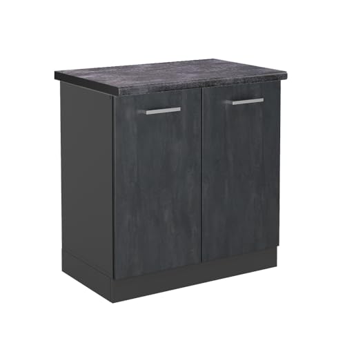 Vicco Spülenunterschrank R-Line, Schwarz Beton/Anthrazit, 80 cm AP Anthrazit von Vicco