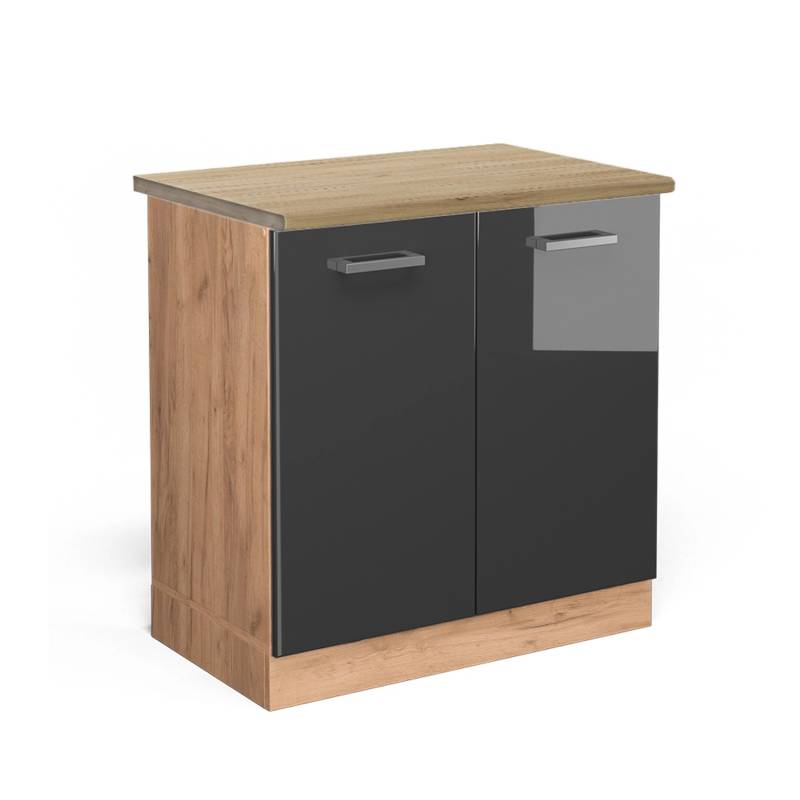 Vicco Spülenunterschrank R-Line Anthrazit Hochglanz/Goldkraft Eiche 80 cm AP Eiche von Vicco