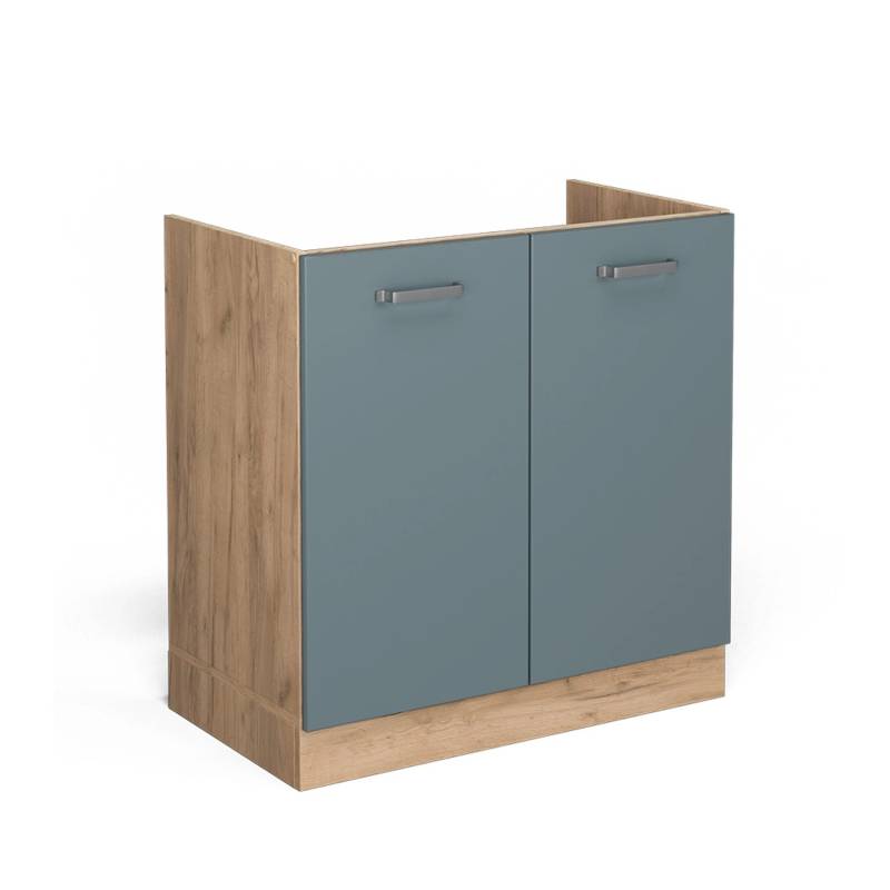 Vicco Spülenunterschrank R-Line Blau-Grau/Goldkraft Eiche 80 cm ohne Arbeitsplatte von Vicco