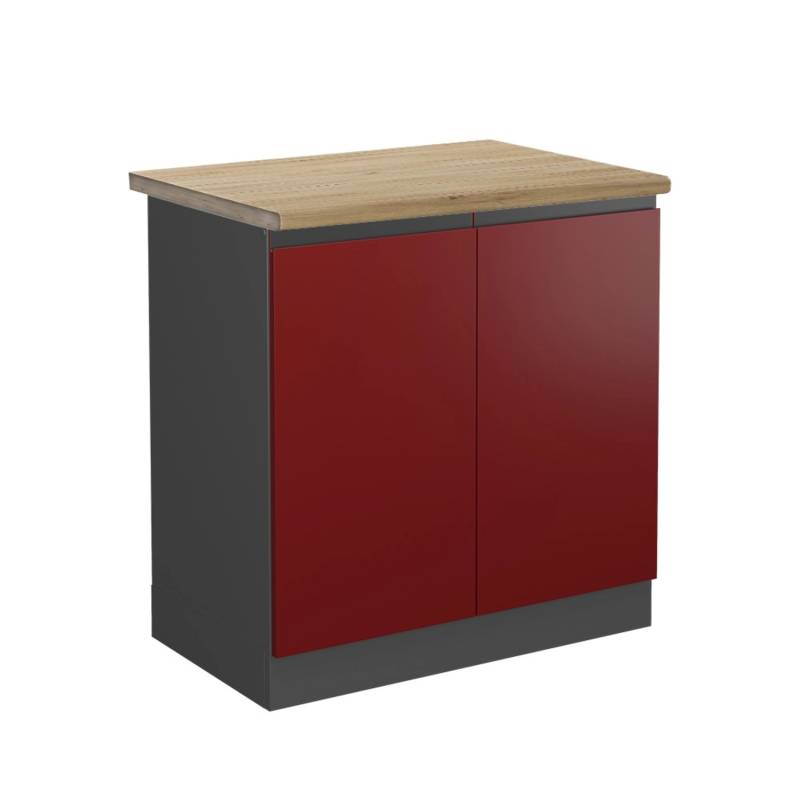 Vicco Spülenunterschrank R-Line Küchenunterschrank für die Spüle Rot/Anthrazit 80 cm AP Eiche von Vicco