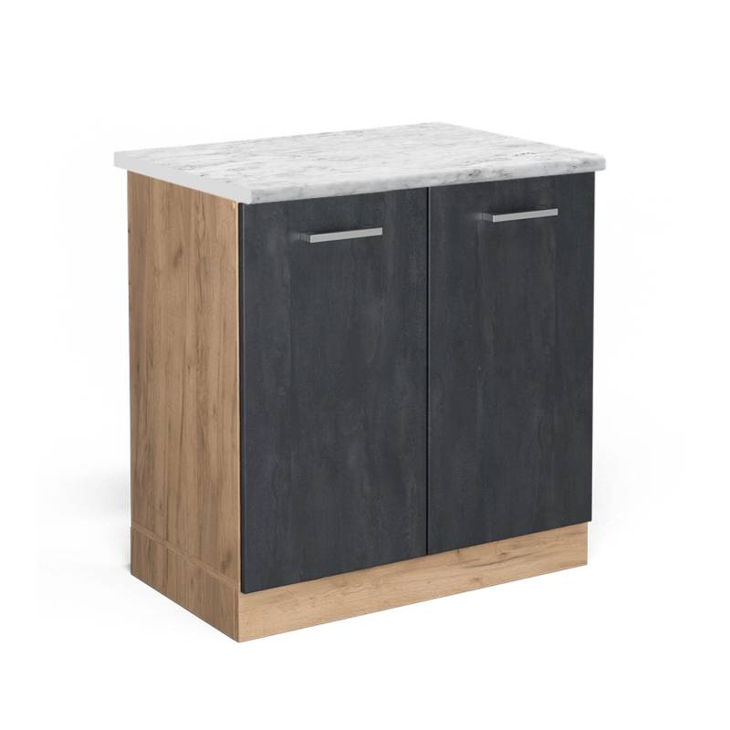Vicco Spülenunterschrank R-Line Schwarz Beton/Goldkraft Eiche 80 cm AP Marmor von Vicco