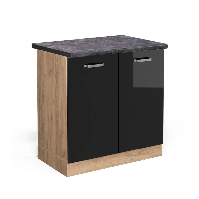 Vicco Spülenunterschrank R-Line Schwarz Hochglanz/Goldkraft Eiche 80 cm AP Anthrazit von Vicco