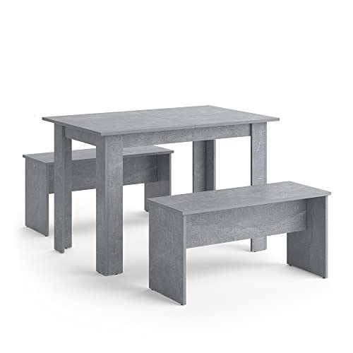 Vicco Esstisch Set Sentio, Beton, 110 x 70 cm mit 2 Bänken von Vicco