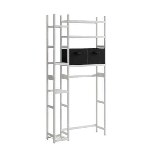 Vicco Waschmaschinenschrank Weiß Bilbao 79x163x24 cm - Badezimmerschrank für die Waschmaschine, Offene Ablagen für Waschmittel, Handtücher & Zubehör von Vicco