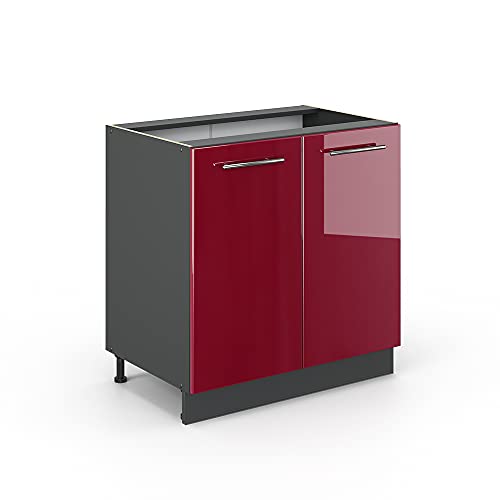 Vicco Spülenunterschrank Fame-Line, Bordeaux Hochglanz/Anthrazit, 80 cm mit Regal, ohne Arbeitsplatte von Vicco