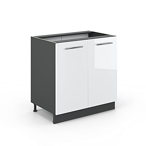 Vicco Spülenunterschrank Fame-Line, Weiß Hochglanz/Anthrazit, 80 cm mit Regal, ohne Arbeitsplatte von Vicco