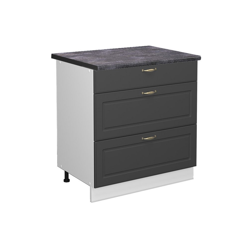 Vicco Unterschrank Fame-Line, Anthrazit-Gold/Weiß, 80 cm mit 3 Schubladen, AP Anthrazit von Vicco