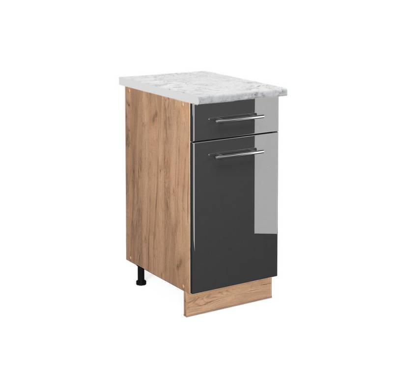 Vicco Unterschrank Fame-Line, Anthrazit Hochglanz/Goldkraft Eiche, 40 cm, AP Marmor von Vicco