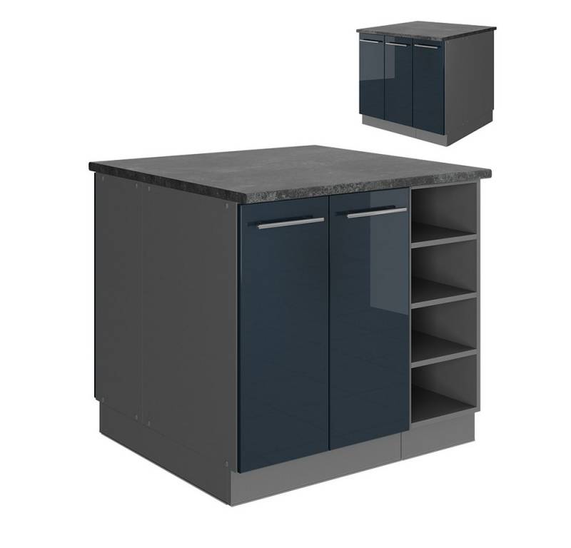 Vicco Unterschrank Fame-Line, Dunkelblau Hochglanz/Anthrazit, 90 cm ohne Arbeitsplatte von Vicco