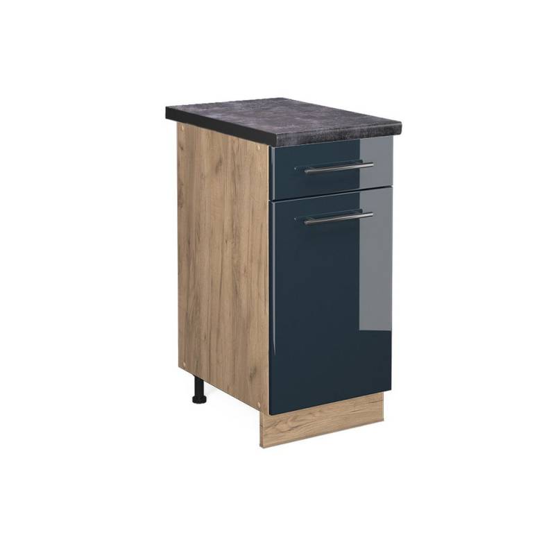 Vicco Unterschrank Fame-Line, Dunkelblau Hochglanz/Goldkraft Eiche, 40 cm, AP Anthrazit von Vicco