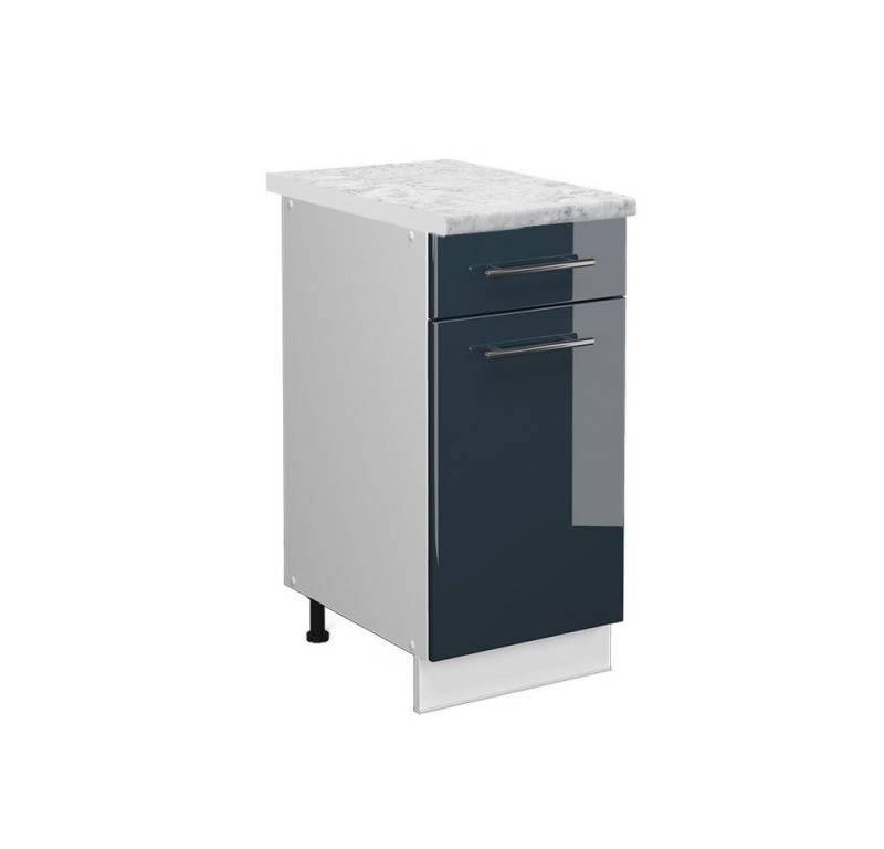 Vicco Unterschrank Fame-Line, Dunkelblau Hochglanz/Weiß, 40 cm, AP Marmor von Vicco