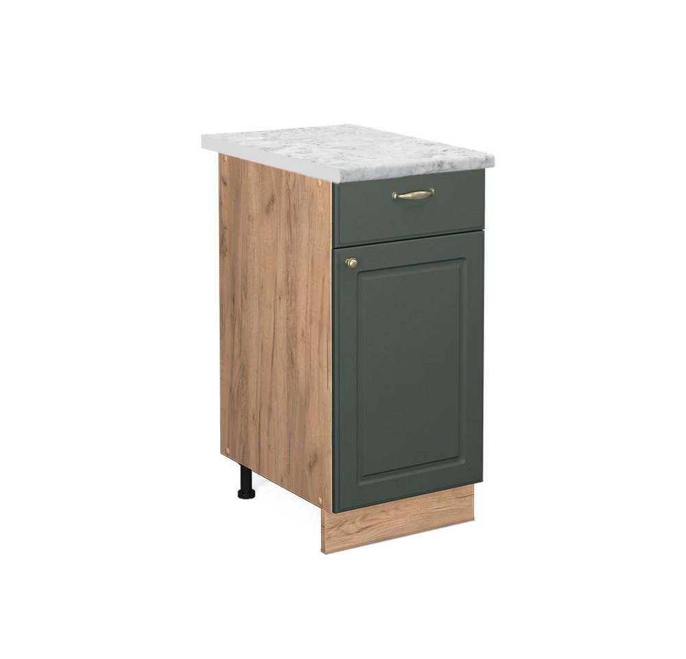 Vicco Unterschrank Fame-Line, Grün-Gold Landhaus/Goldkraft Eiche, 40 cm, AP Marmor von Vicco