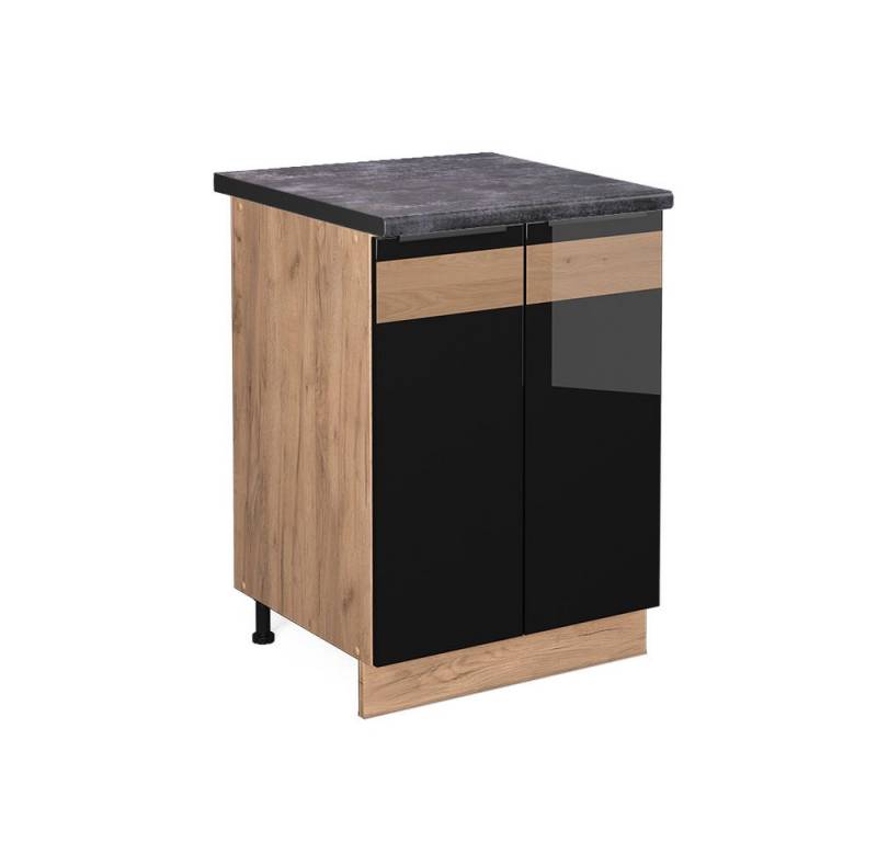 Vicco Unterschrank Fame-Line, Schwarz Eiche hochglanz/Goldkraft Eiche, 60 cm, AP Anthr... von Vicco