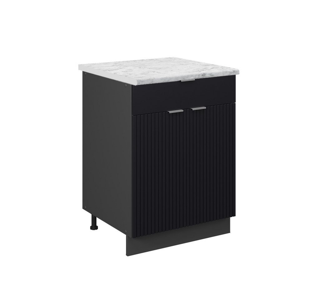 Vicco Unterschrank Fame-Line, Schwarz gestreift/Anthrazit, 60 cm mit Schublade, AP Marmor von Vicco
