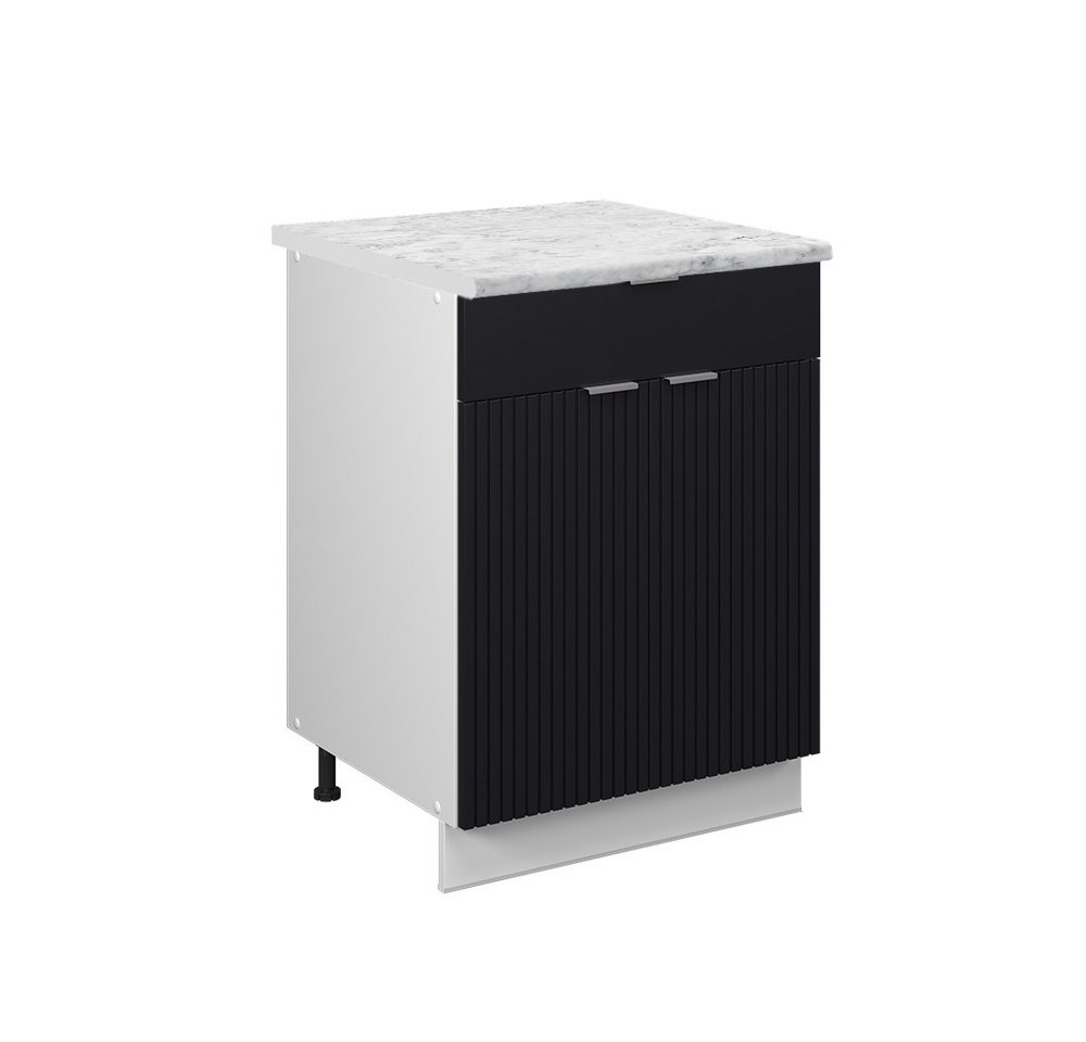 Vicco Unterschrank Fame-Line, Schwarz gestreift/Weiß, 60 cm mit Schublade, AP Marmor von Vicco