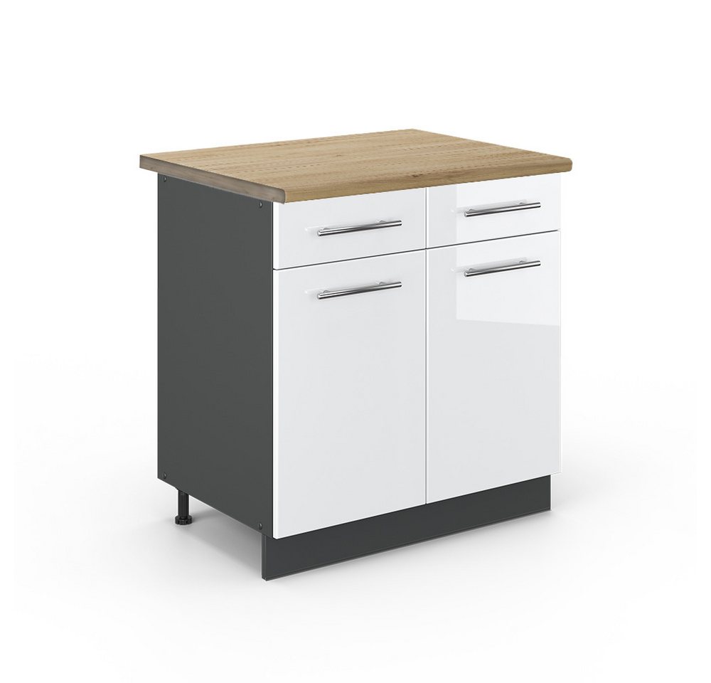 Vicco Unterschrank Fame-Line, Weiß Hochglanz/Anthrazit, 80 cm, AP Eiche von Vicco