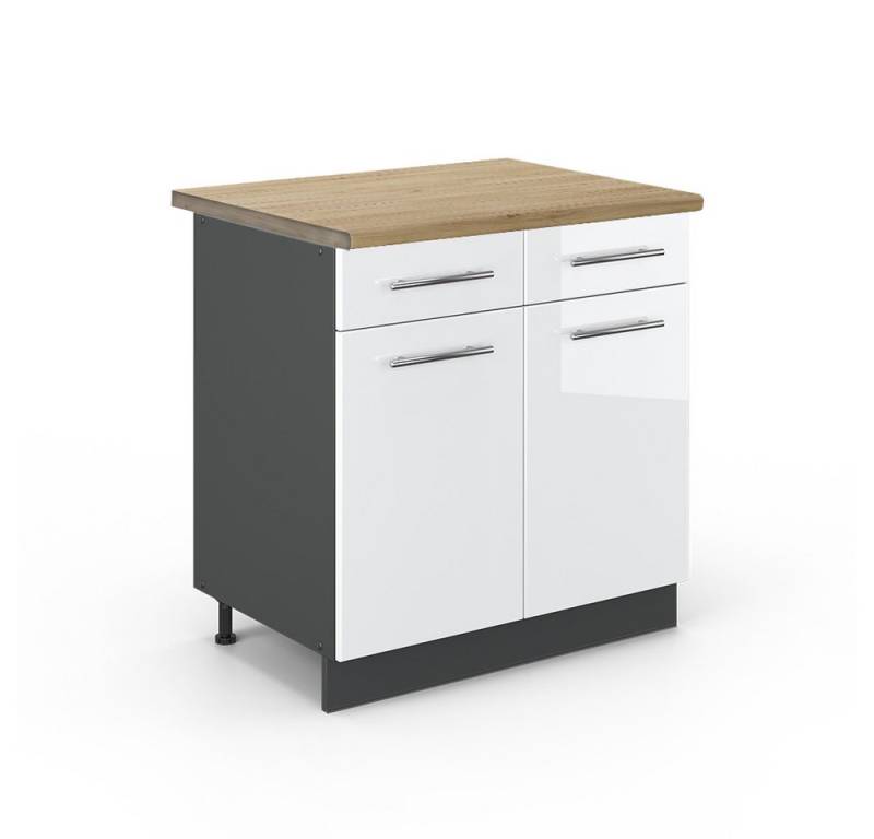 Vicco Unterschrank Fame-Line, Weiß Hochglanz/Anthrazit, 80 cm, AP Eiche von Vicco
