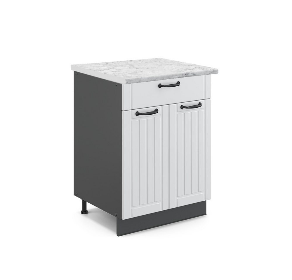 Vicco Unterschrank Fame-Line, Weiß Landhaus/Anthrazit, 60 cm mit Schublade, AP Marmor von Vicco