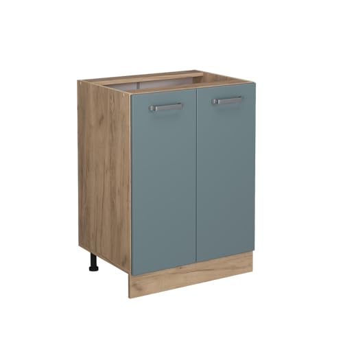 Vicco Küchenunterschrank R-Line, Blau-Grau/Goldkraft Eiche, 60 cm ohne Arbeitsplatte von Vicco