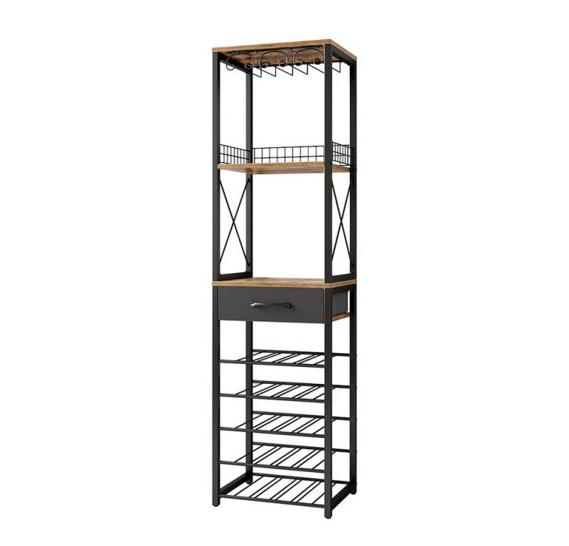 Vicco Weinregal Porto, Eiche rustikal/Schwarz, 40 x 147.5 cm mit Schublade von Vicco