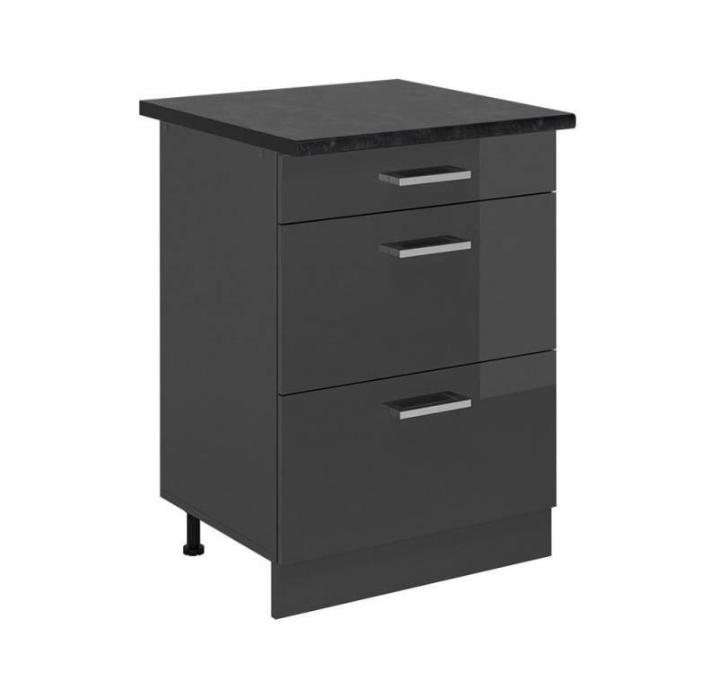 Vicco Unterschrank R-Line, Anthrazit Hochglanz/Anthrazit, 60 cm mit Schubladen, AP Ant... von Vicco