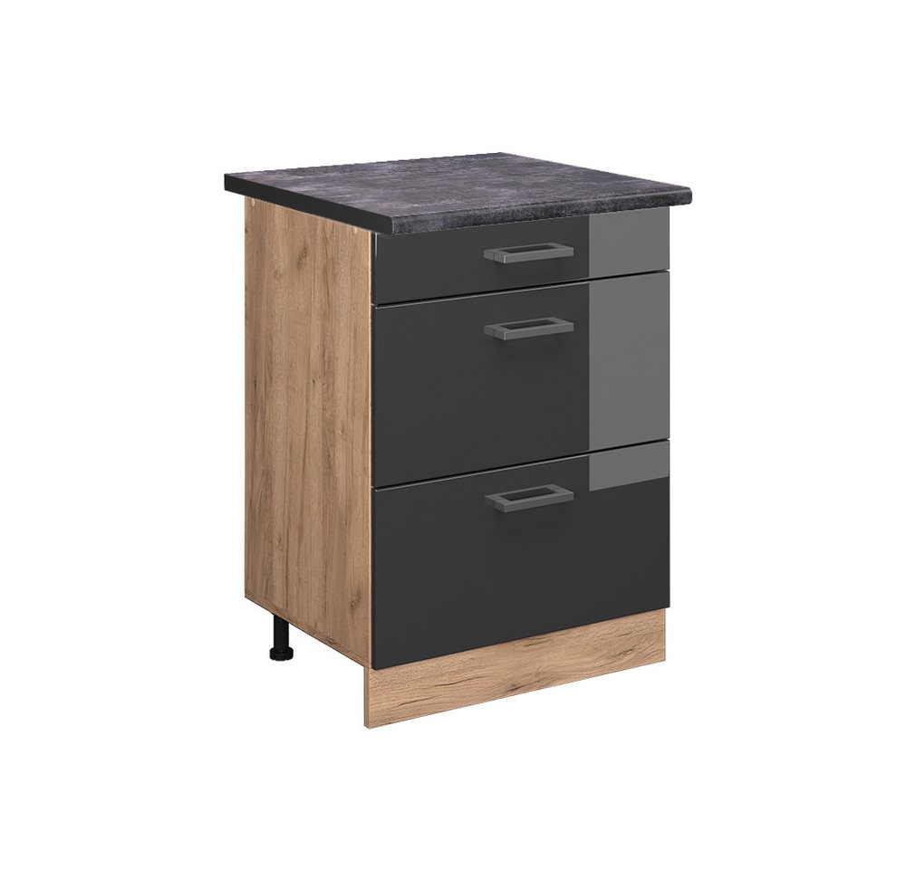 Vicco Unterschrank R-Line, Anthrazit Hochglanz/Goldkraft Eiche, 60 cm mit Schubladen, ... Vicco Unterschrank R-Line, Anthrazit Hochglanz/Goldkraft Eiche, 60 cm mit Schubladen, ... von Vicco