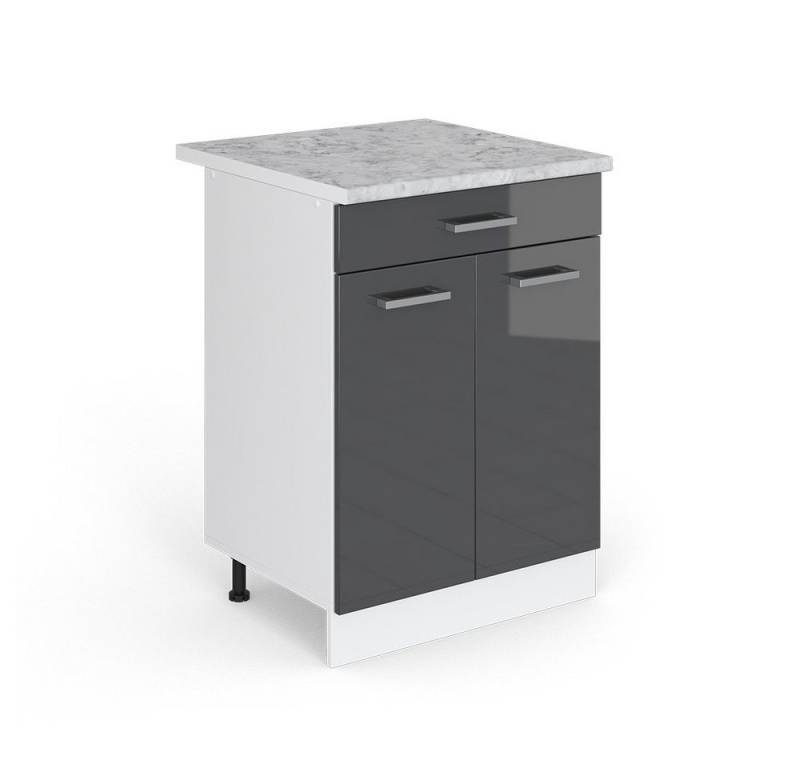 Vicco Unterschrank R-Line, Anthrazit Hochglanz/Weiß, 60cm mit Schublade + Arbeitsplatte von Vicco