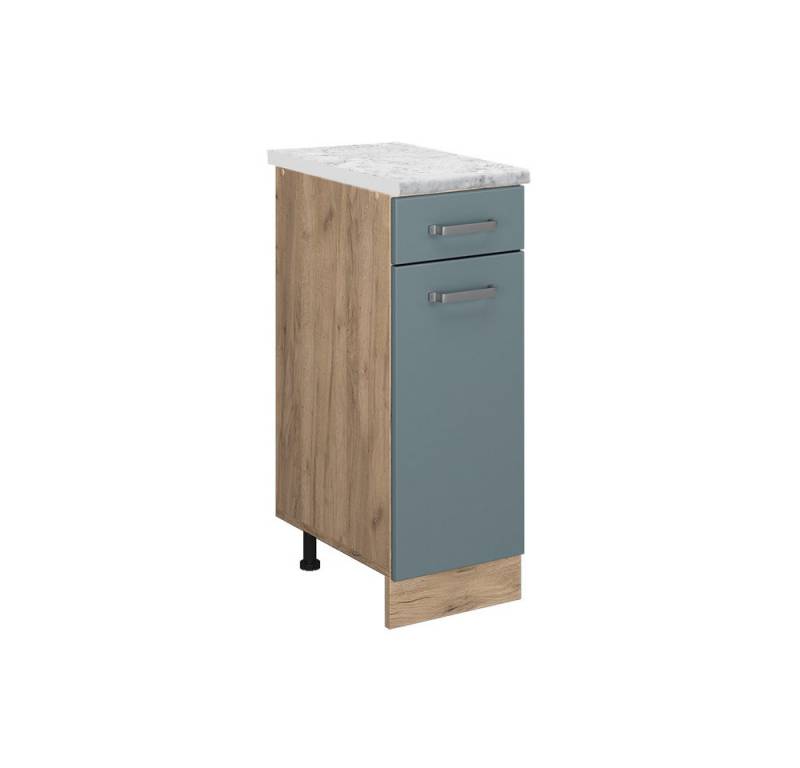 Vicco Unterschrank R-Line, Blau-Grau/Goldkraft Eiche, 30 cm AP Marmor von Vicco