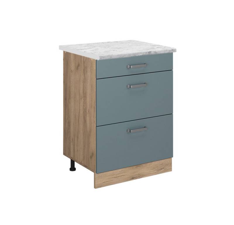 Vicco Unterschrank R-Line, Blau-Grau/Goldkraft Eiche, 60 cm AP Marmor von Vicco