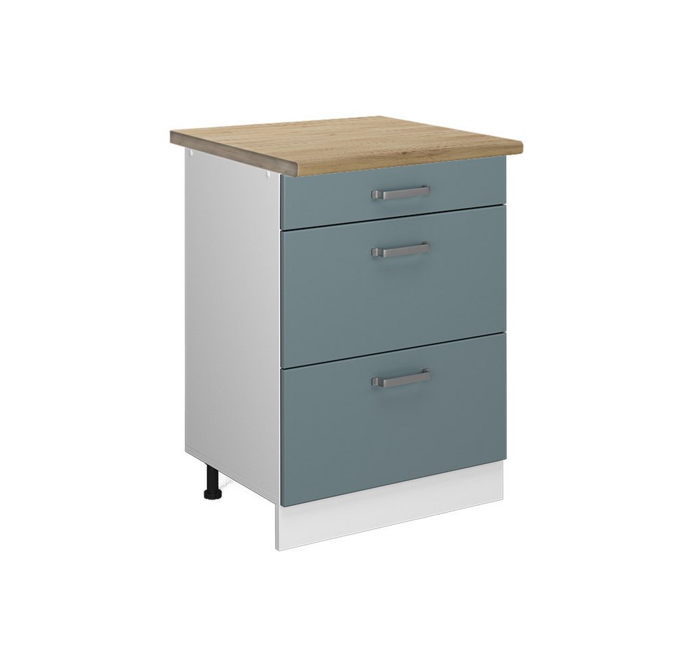 Vicco Unterschrank R-Line, Blau-Grau/Weiß, 60 cm mit Schubladen, AP Eiche von Vicco