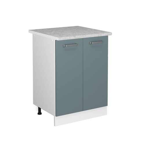 Vicco Unterschrank R-Line, Blau-Grau/Weiß, 60 cm mit Türen, mit Arbeitsplatte von Vicco