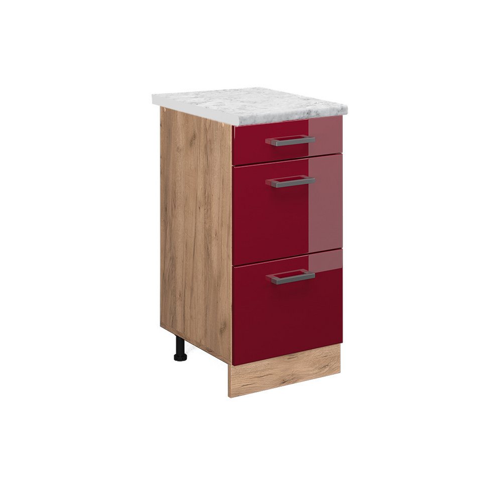 Vicco Unterschrank R-Line, Bordeaux Hochglanz/Goldkraft Eiche, 40 cm AP Marmor von Vicco
