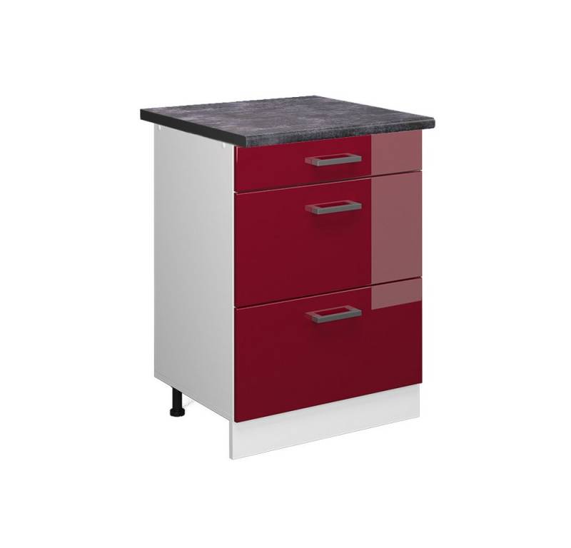 Vicco Unterschrank R-Line, Bordeaux Hochglanz/Weiß, 60 cm mit Schubladen, AP Anthrazit von Vicco