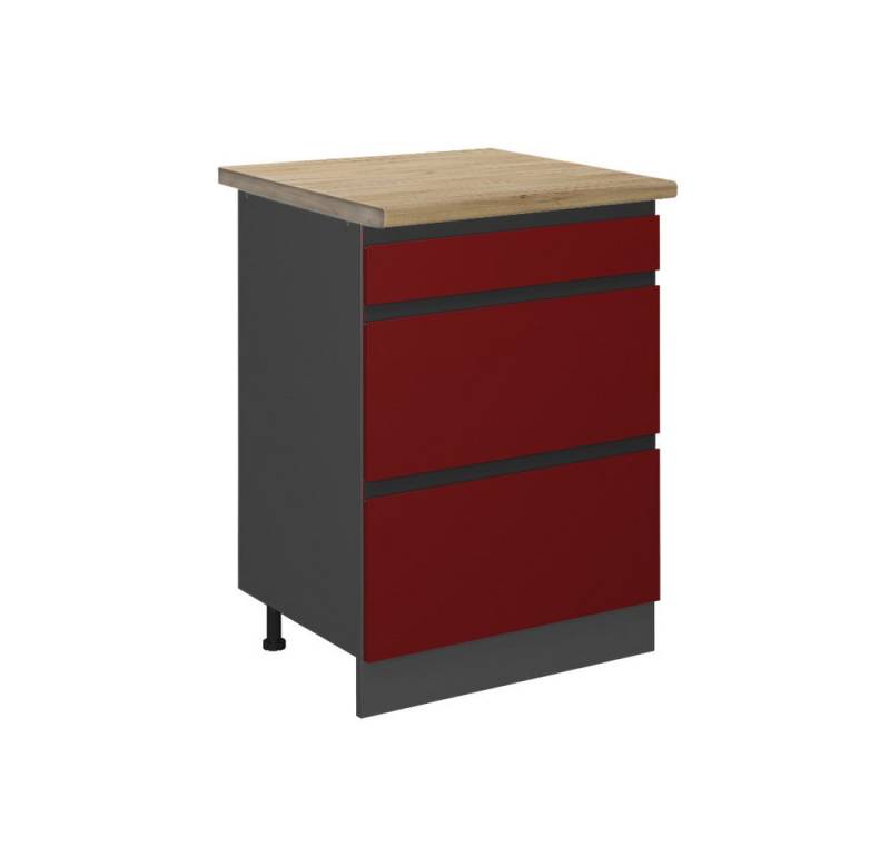 Vicco Unterschrank R-Line, Rot/Anthrazit, 60 cm mit Schubladen, AP Eiche von Vicco