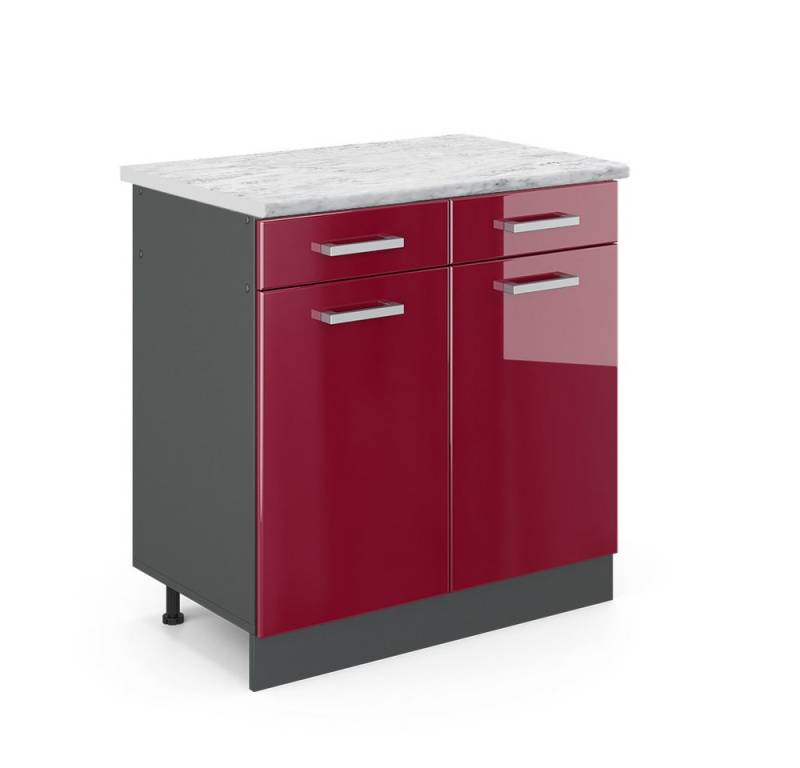 Vicco Unterschrank R-Line, Rot Hochglanz/Anthrazit, 80 cm AP Marmor von Vicco