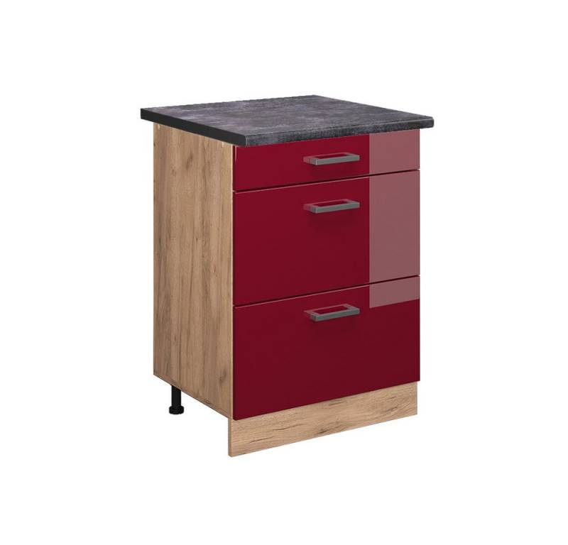 Vicco Unterschrank R-Line, Rot Hochglanz/Goldkraft Eiche, 60 cm mit Schubladen, AP Ant... Vicco Unterschrank R-Line, Rot Hochglanz/Goldkraft Eiche, 60 cm mit Schubladen, AP Ant... von Vicco