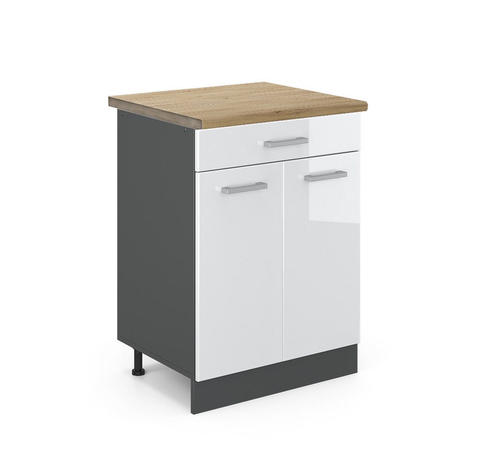 Vicco Unterschrank R-Line, Weiß Hochglanz/Anthrazit, 80 cm, AP Eiche Vicco Unterschrank R-Line, Weiß Hochglanz/Anthrazit, 80 cm, AP Eiche von Vicco