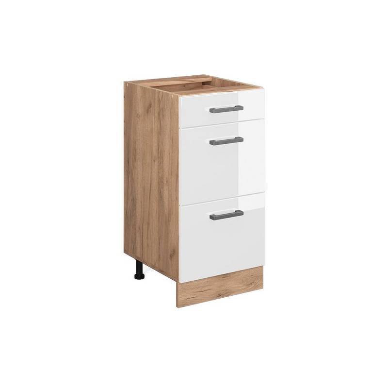 Vicco Unterschrank R-Line, Weiß Hochglanz/Eiche, 40cm mit Schubladen, ohne Arbeitsplatte von Vicco