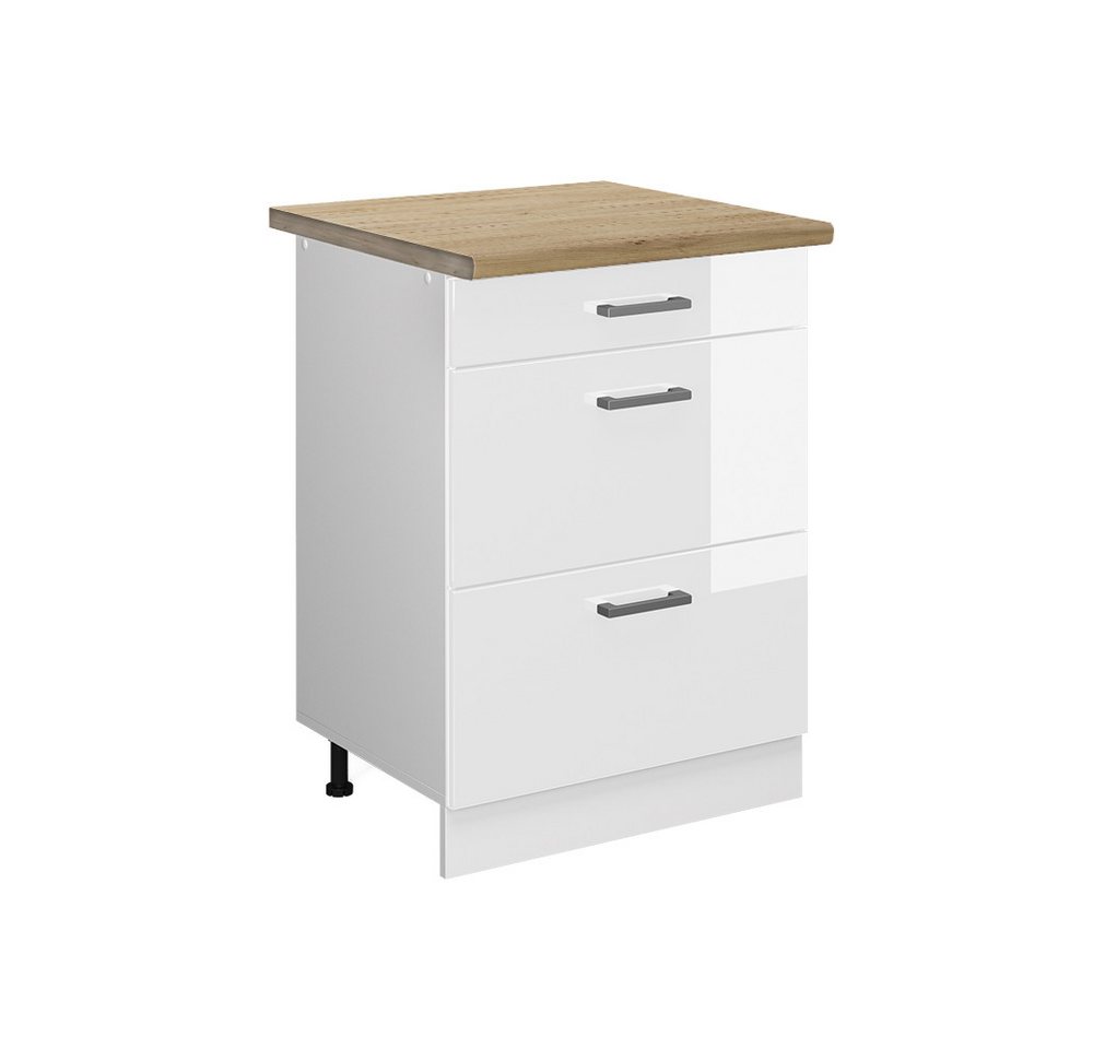 Vicco Unterschrank R-Line, Weiß Hochglanz/Weiß, 60 cm mit Schubladen, AP Eiche Vicco Unterschrank R-Line, Weiß Hochglanz/Weiß, 60 cm mit Schubladen, AP Eiche von Vicco