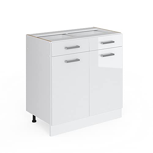 Vicco Unterschrank R-Line, Weiß Hochglanz/Weiß, 80 cm mit Schubladen und Türen, ohne Arbeitsplatte von Vicco