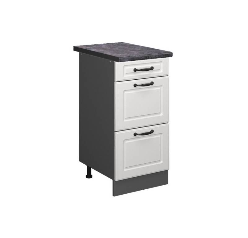 Vicco Unterschrank R-Line, Weiß Landhaus/Anthrazit, 40 cm mit Schubladen, AP Anthrazit von Vicco