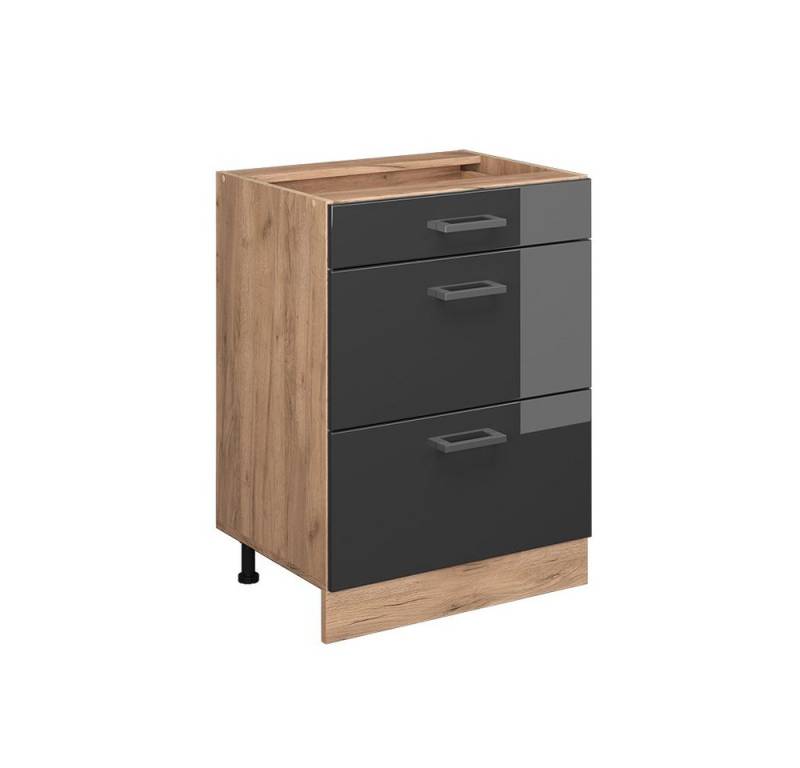 Vicco Unterschrank R-Line Anthrazit Hochglanz/Eiche 60cm, Schubladen, ohne Arbeitsplatte von Vicco