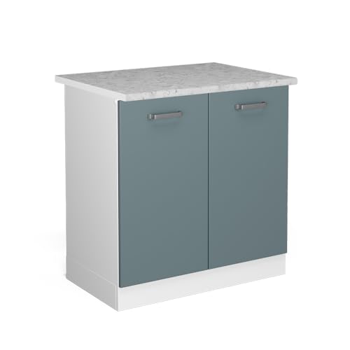 Vicco Unterschrank für die Spüle R-Line, Blau-Grau/Weiß, 80 cm mit Türen, mit Arbeitsplatte von Vicco