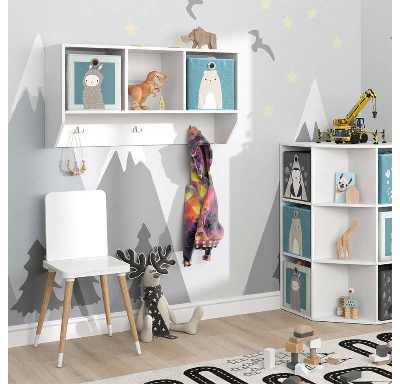 Vicco Wandregal Luigi, Weiß/Weiß, 107.2 x 56 cm mit 2 Faltboxen opt.2 von Vicco