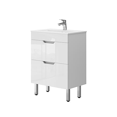 Vicco Badmöbel-Set Clayton, Weiß Hochglanz, 2 Teile, Unterschrank 60 cm von Vicco