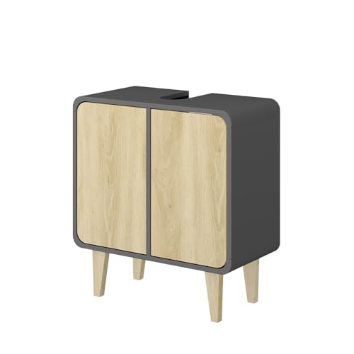 Vicco Waschbeckenunterschrank Anthrazit/Eiche Arla 60x61x30 cm - Unterschrank für das Badezimmer, Viel Stauraum für Handtücher, Kosmetik & Pflegeprodukte von Vicco
