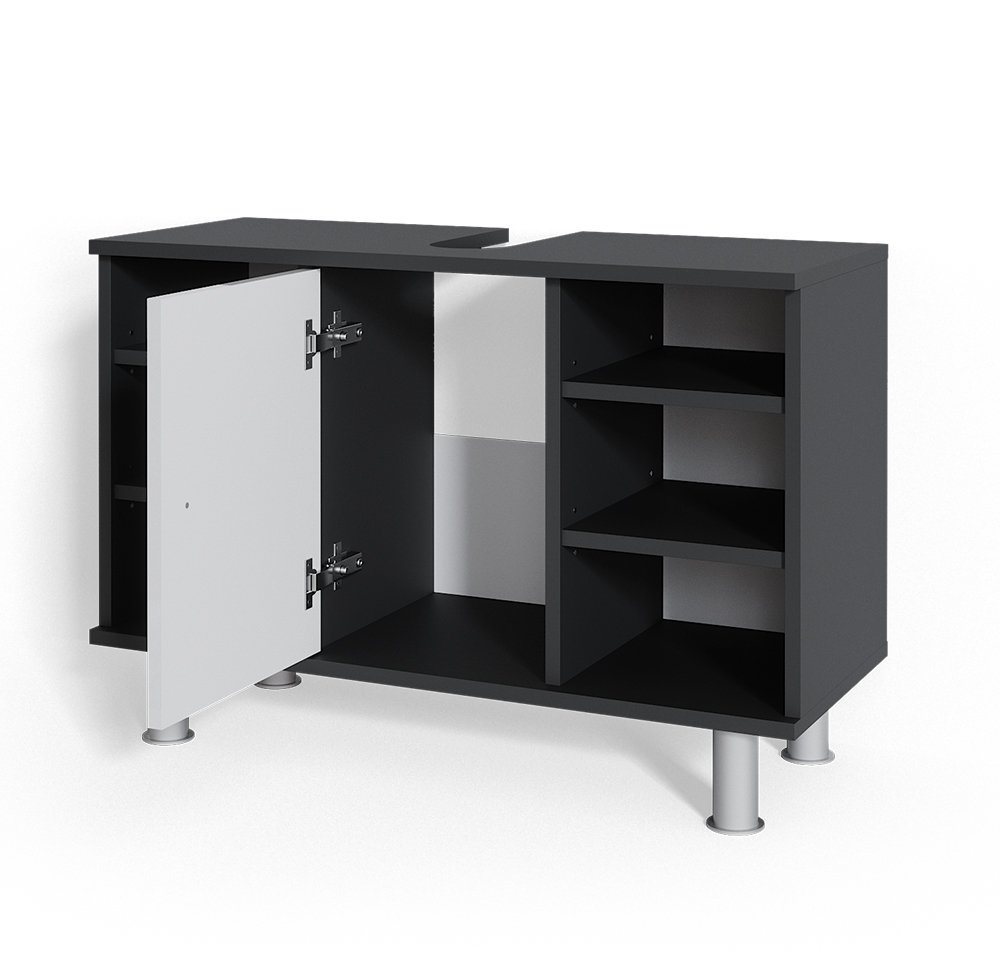 Vicco Waschbeckenunterschrank Fynn, Anthrazit/Weiß Hochglanz, 80 x 54 cm mit 6 Ablage Vicco Waschbeckenunterschrank Fynn, Anthrazit/Weiß Hochglanz, 80 x 54 cm mit 6 Ablage von Vicco