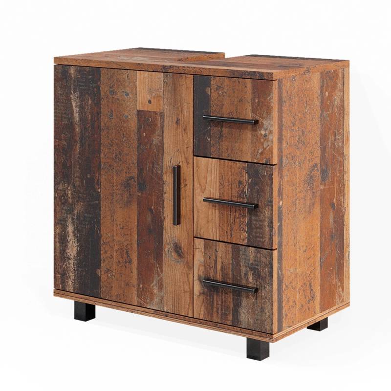 Vicco Waschbeckenunterschrank Ilias Eiche Rustikal 60 x 61 cm mit Tür und 3 Schubladen von Vicco