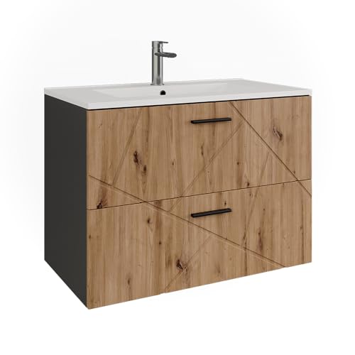 Vicco Waschbeckenunterschrank Anthrazit/Artisan Irma 80x57x45 cm - Unterschrank für das Badezimmer, Leichte Reinigung des Bodens Dank wandhängender Montage Vicco Waschbeckenunterschrank Anthrazit/Artisan Irma 80x57x45 cm - Unterschrank für das Badezimmer, Leichte Reinigung des Bodens Dank wandhängender Montage von Vicco